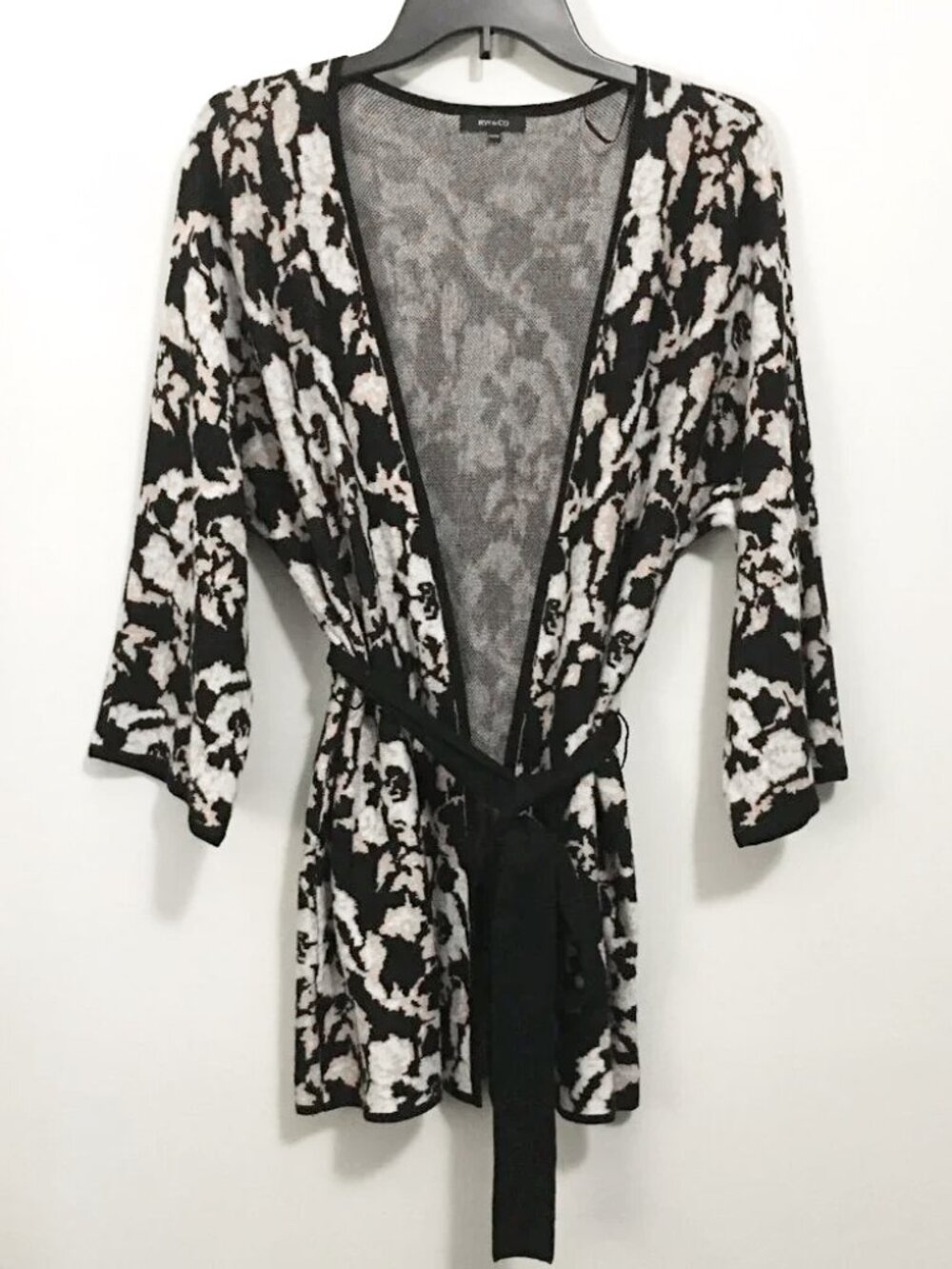 RW&CO. Floral Kimono Mini Sweater Robe Viscose Wool Cardigan XS